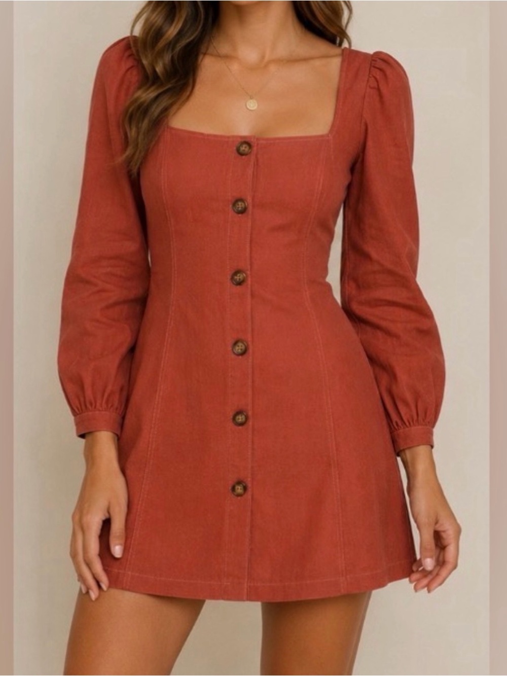 DArk~Square Neck Mini Dress in Burnt Orange. Size XL